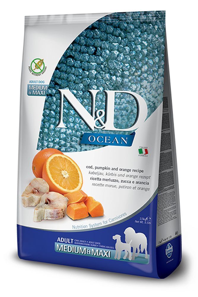 Farmina Cane N&D Ocean 2,5 kg Medium e Maxi Merluzzo Zucca e Arancia