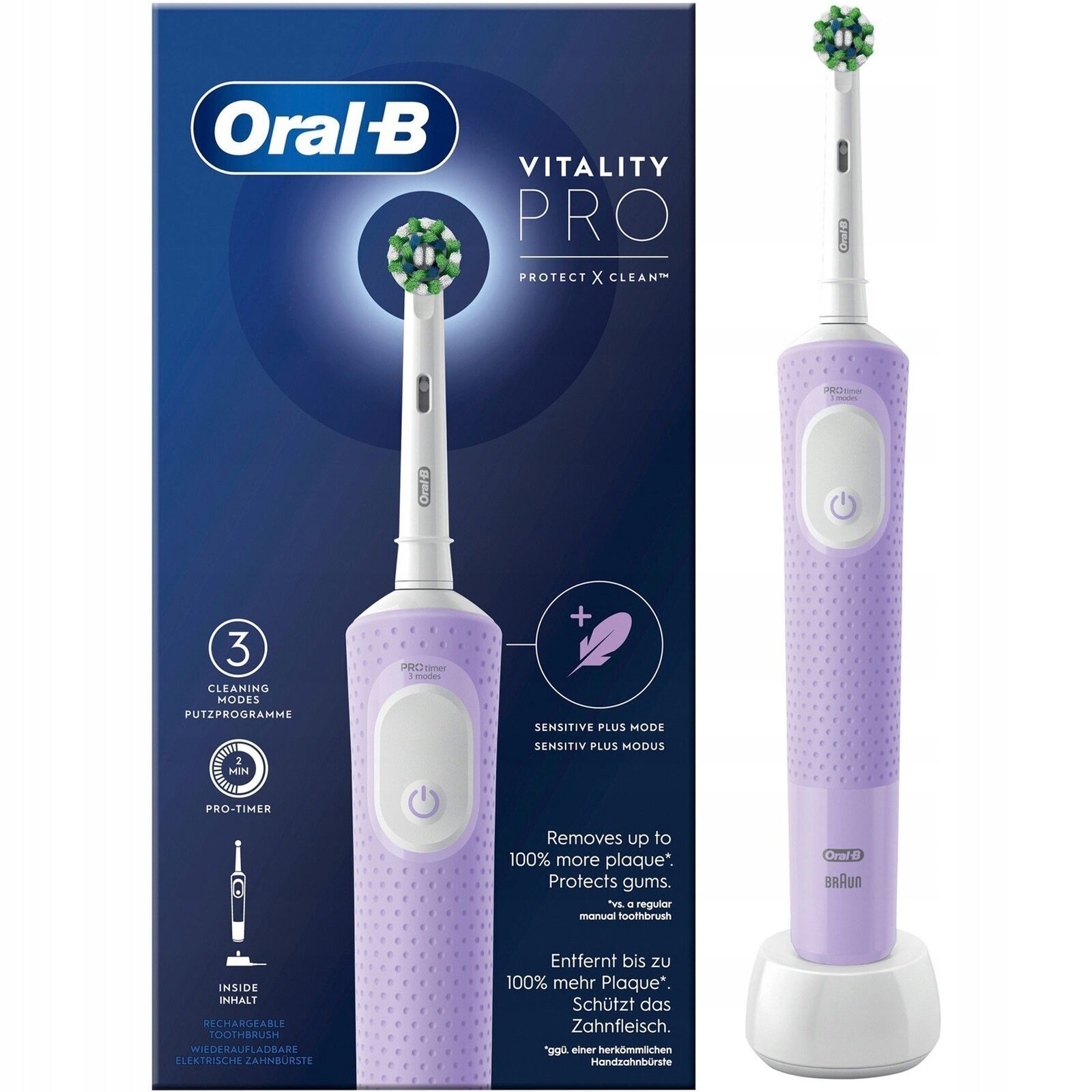 Spazzolino elettrico Oral-B Vitality PRO Protect X Clean Lilla 3 modalità