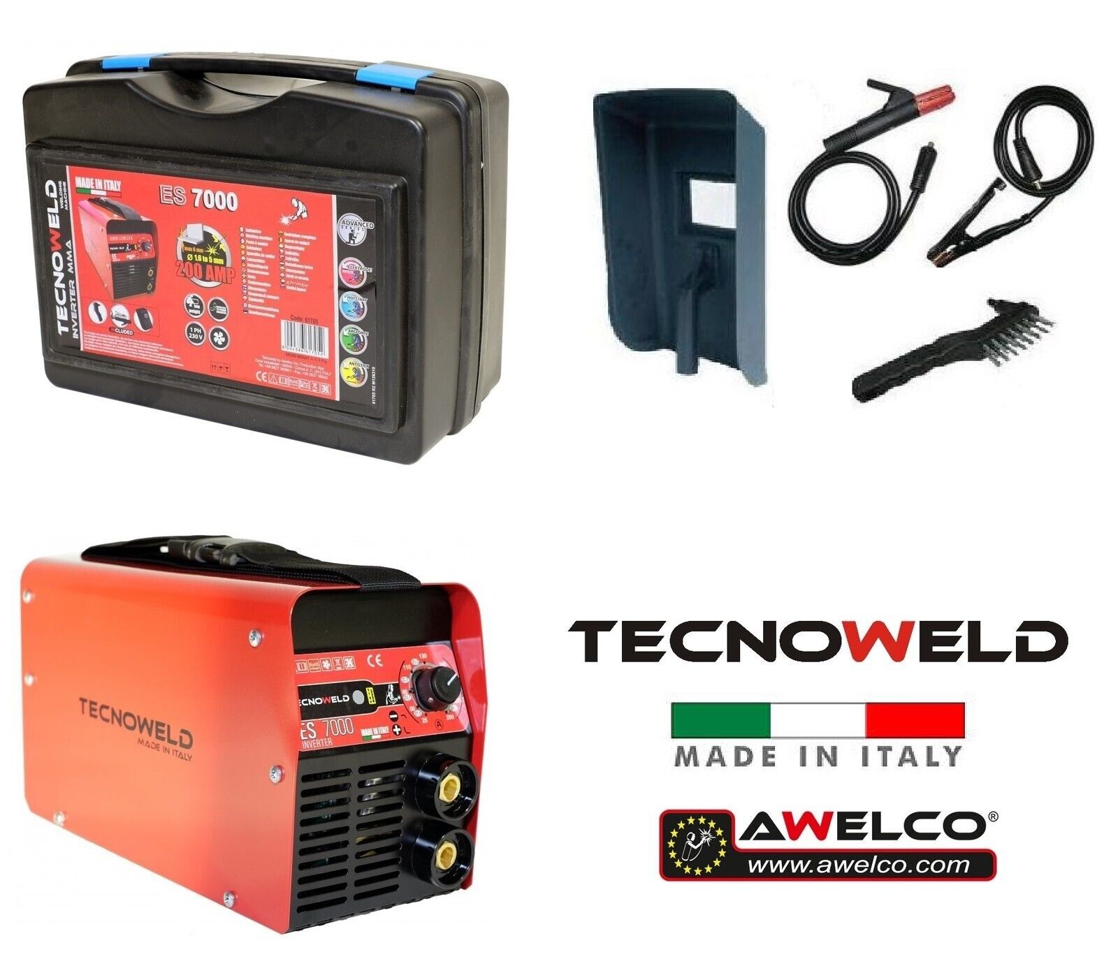 TECNOWELD SALDATRICE INVERTER 200 A AMP mod. ES 7000 + ACCESSORI E VALIGETTA