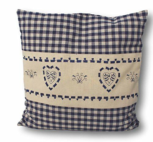 Zirbe cuscino a quadri bianchi e blu con cuore Ricamo riempito con (x6K)