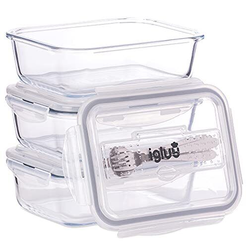 Igluu ​​Meal Prep - Contenitori in vetro con coperchio per posate - (u9g)