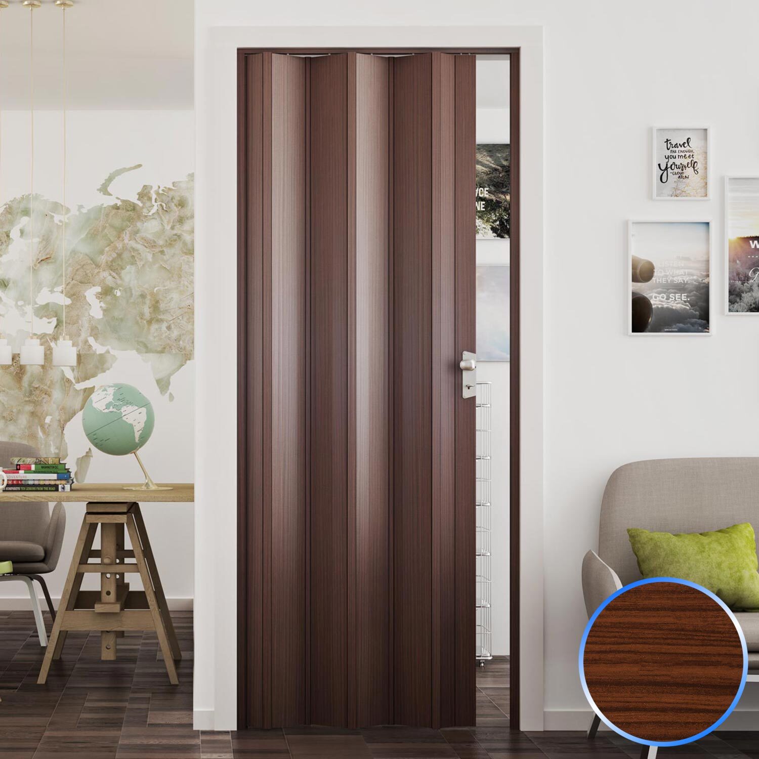PORTA PVC A SOFFIETTO NOCE MANSONIA MANIGLIA SERRATURA PORTE A SCOMPARSA
