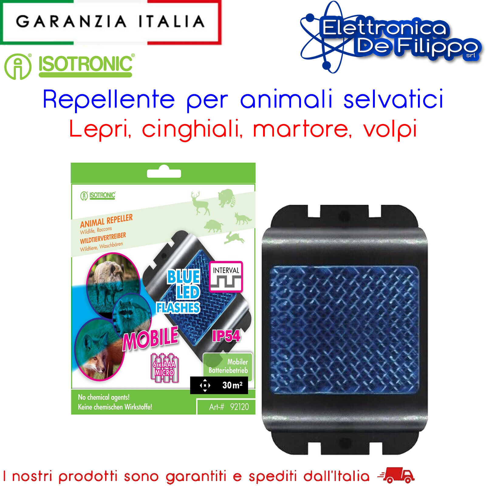 Repellente per animali selvatici - Lepri, cinghiali, martore, volpi - a batterie