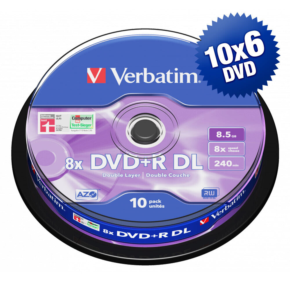 60 DVD+R VERBATIM Dual Layer 43666 8X DL 8,5GB, cake box - 10x6 pz