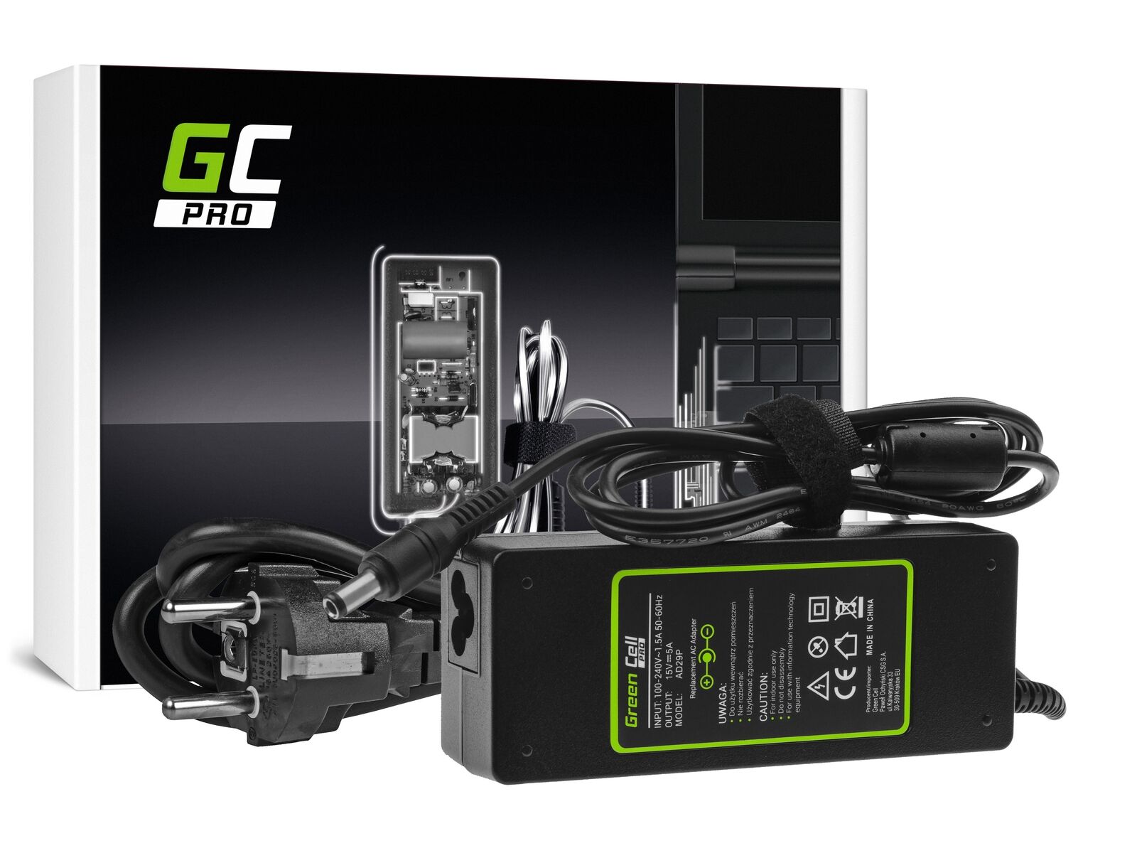 Alimentatore Green Cell TOSHIBA 75W 15V 5A 6,3x3mm Satellite Portege Tecra etc