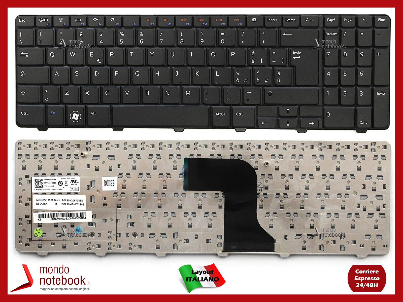 Tastiera Keyboard per Notebook Dell Inspiron 15R N5010 Layout italiano