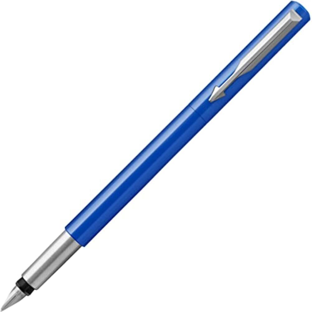 Parker Vector Fountain Pen   Blue with Chrome Trim   Medium Nib   Blue Ink   Han