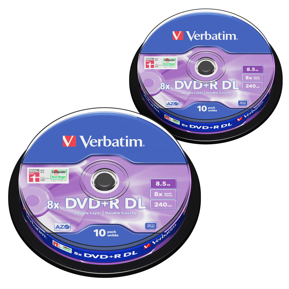 20 DVD+R VERBATIM Dual Layer 43666 8X DL 8,5GB, cake box - 10x2 pz