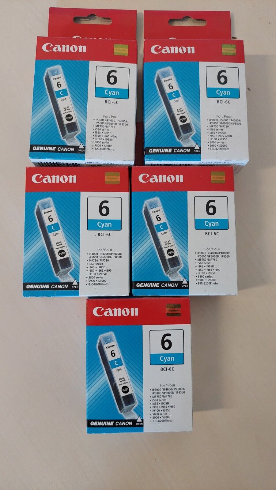 5 Pezzi Originale Canon BCI-6C Ciano per IP3000-4000-5000-6000-8500-MP780
