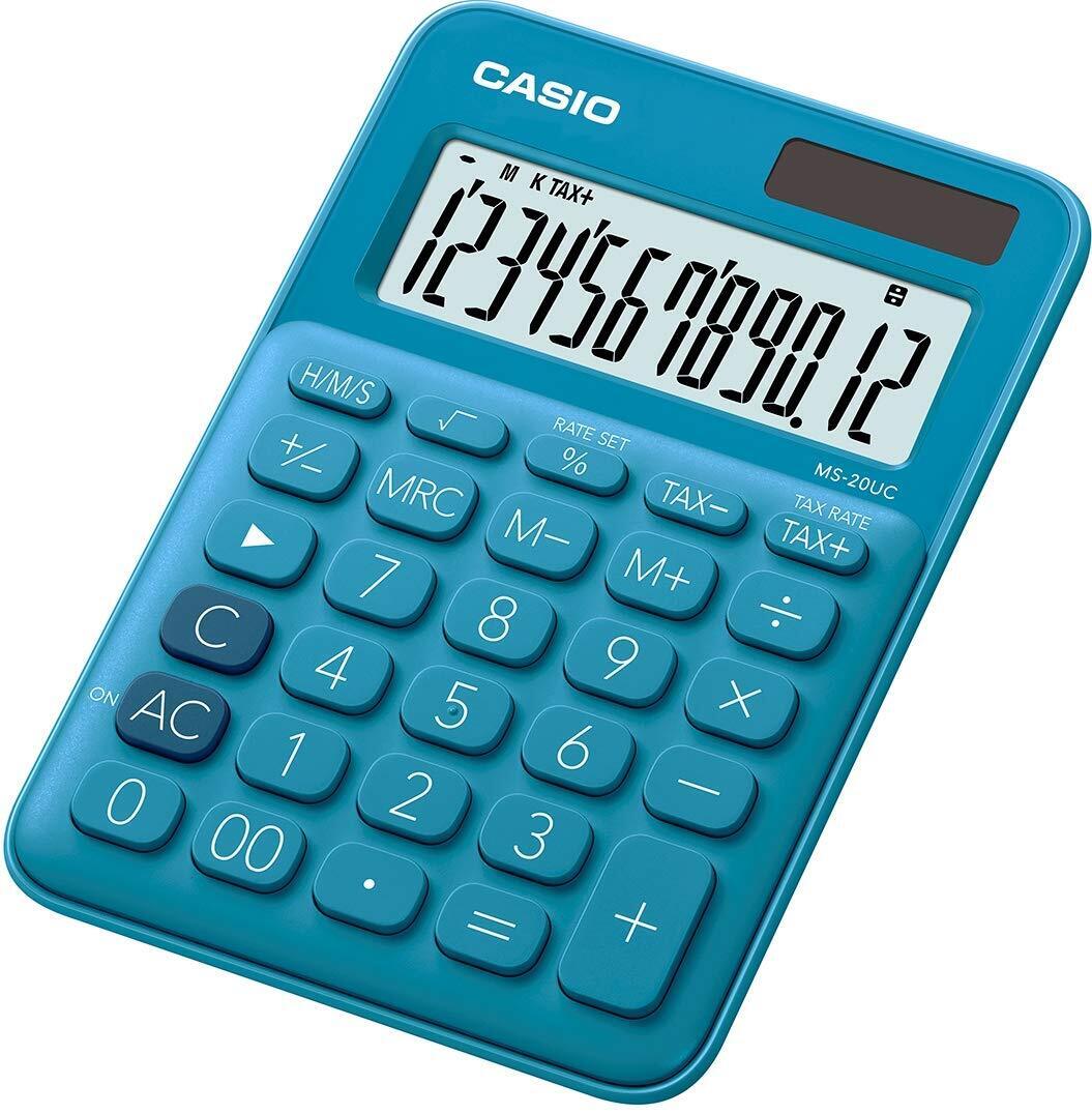 Calcolatrice Casio da Tavolo 12 cifre solare e a batteria colore Blu MS-20UC