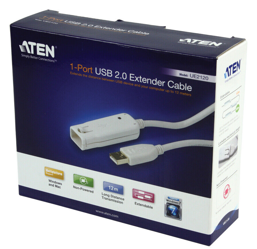 Aten 1-Port USB 2.0 Extender Cable mod. EU2120 CAVO USB 12M