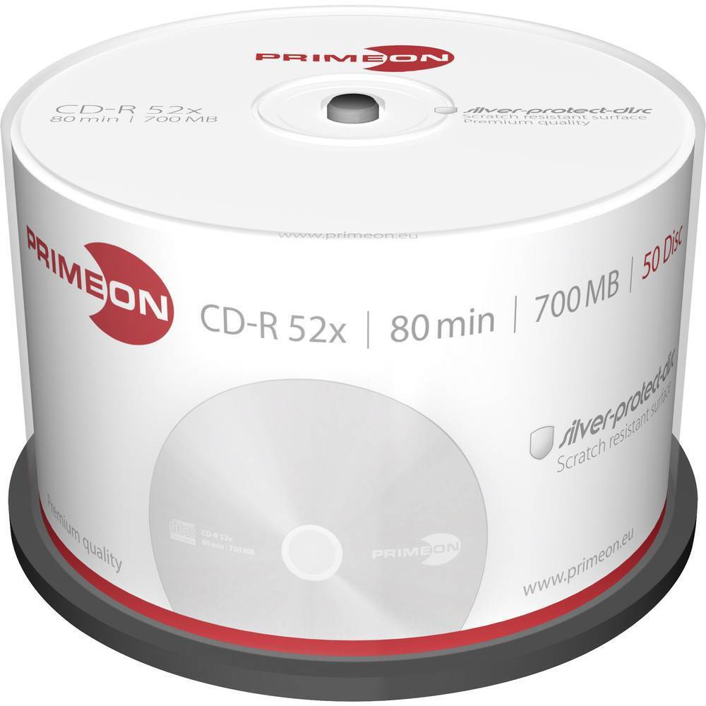 Primeon 2761102 CD-R 80 vergine 700 MB 50 pz. Torre Superficie argentata opaca