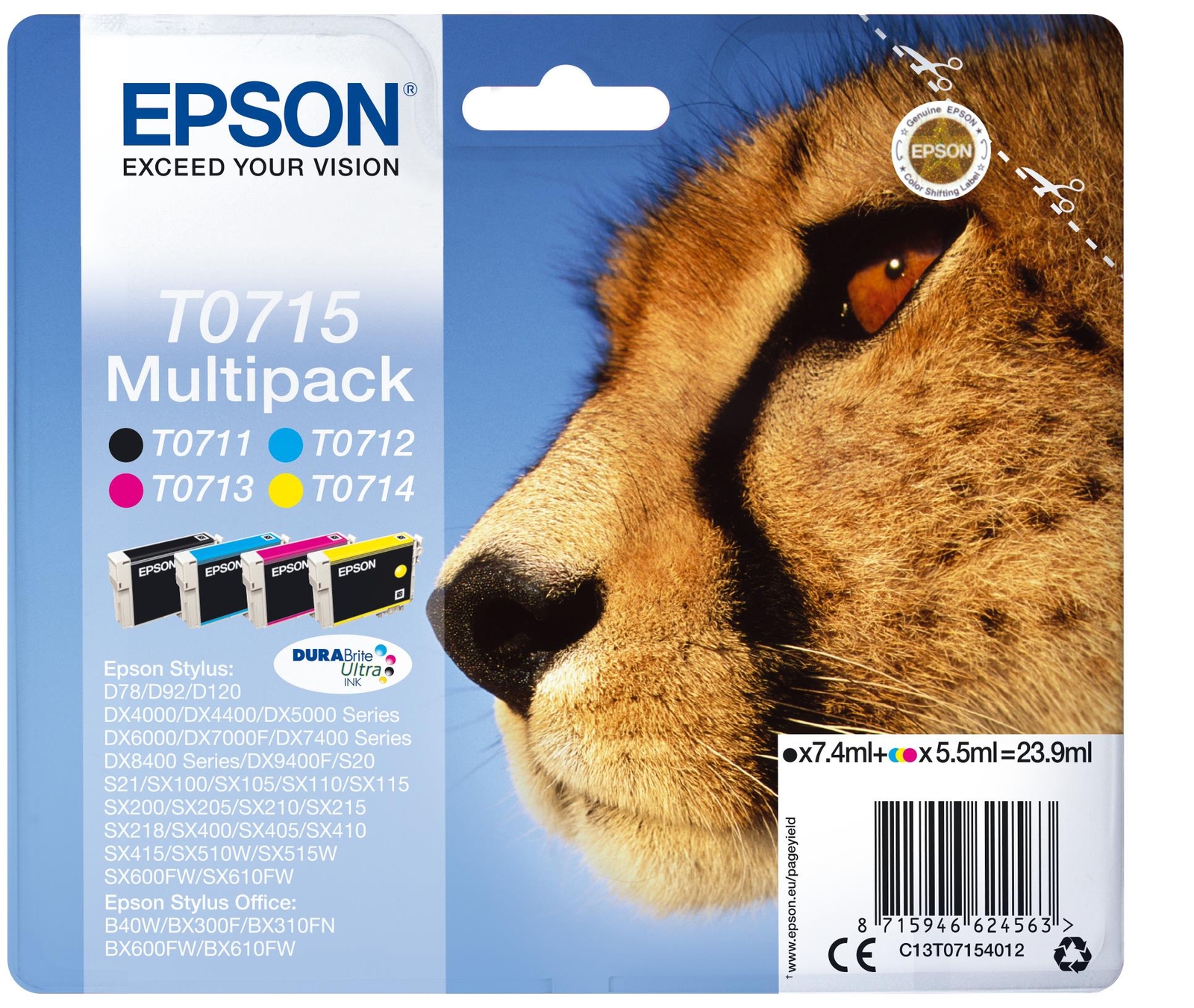 C13T07154022 Epson T0715 Multipack 5,5ml 7,4ml Nero Ciano Giallo