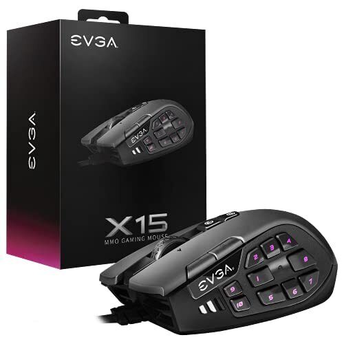 EVGA X15 MMO Gaming Mouse, 8k, Wired, Black, Customizable, 16,000 DPI, 5 (n3F)