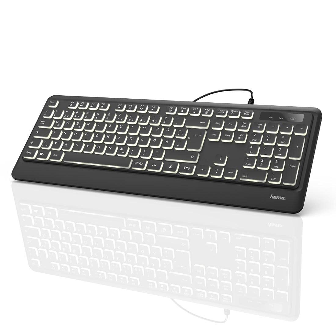 Hama KC-550 USB Keyboard Illuminated with Cable (Laser Labelled, German Key Layo