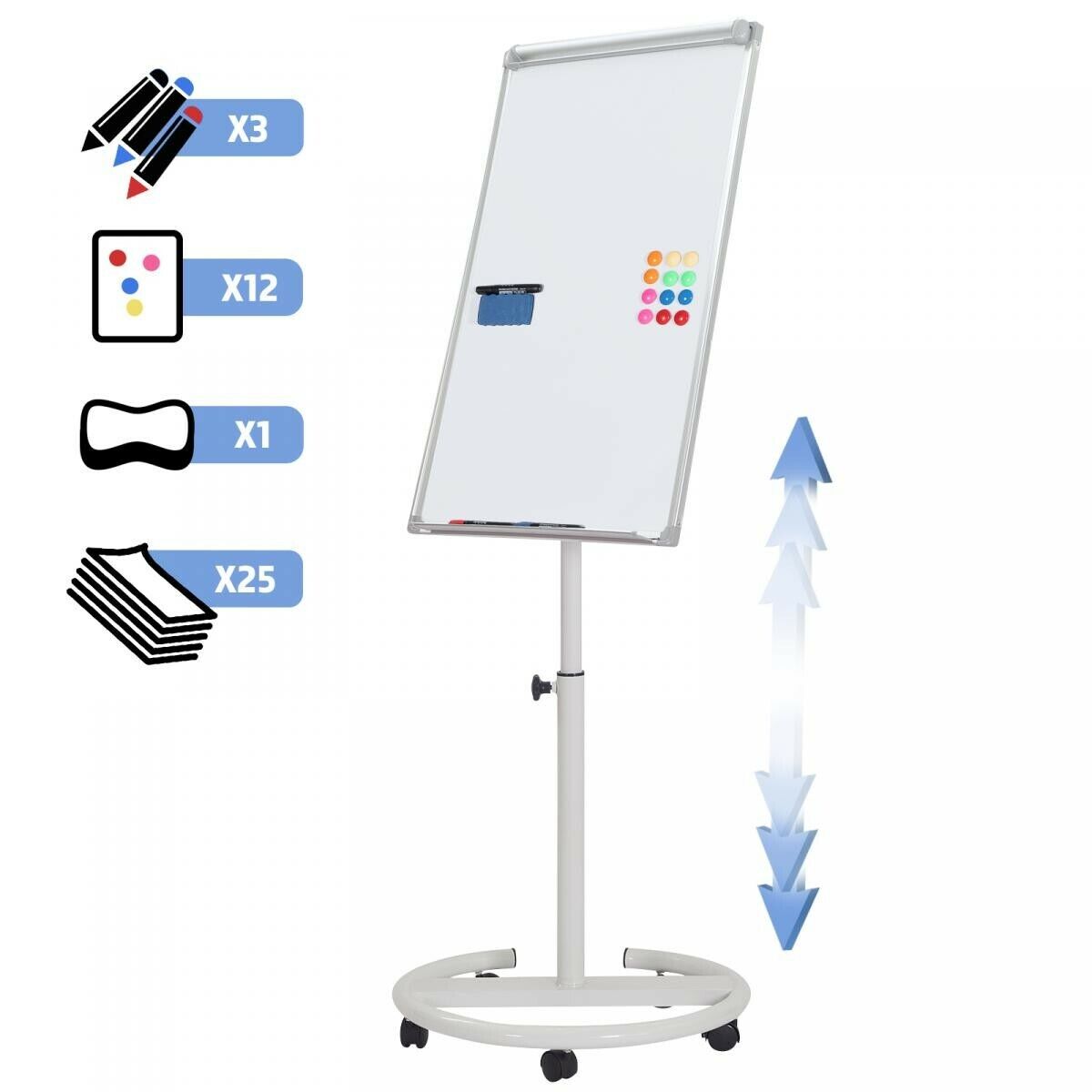 Jago® Lavagna a Fogli Mobili Flipchart Magnetica Portablocco Ruote Regolabile