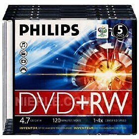 Philips Dvd+rw 4.7 GB DVDRW1S04/600 - Confezione da 5 (z3I)