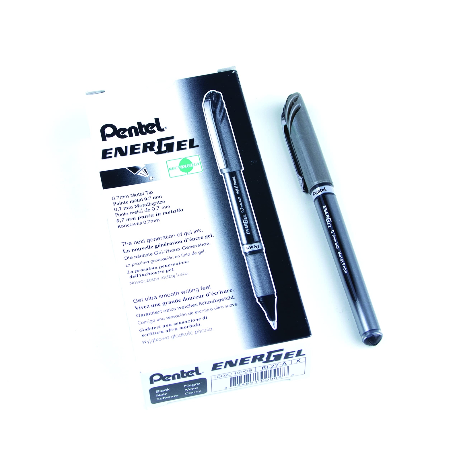 Pentel BL27-AX Energel BL27-A Roller Ball Pen (Medium) - Black (Pack of 12 pens)