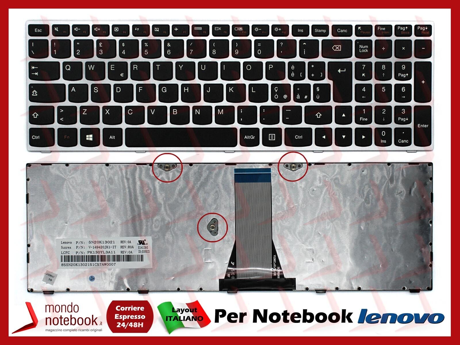 Tastiera Notebook Lenovo IdeaPad 300-15 300-15ISK Z50-70 Italiana - Silver