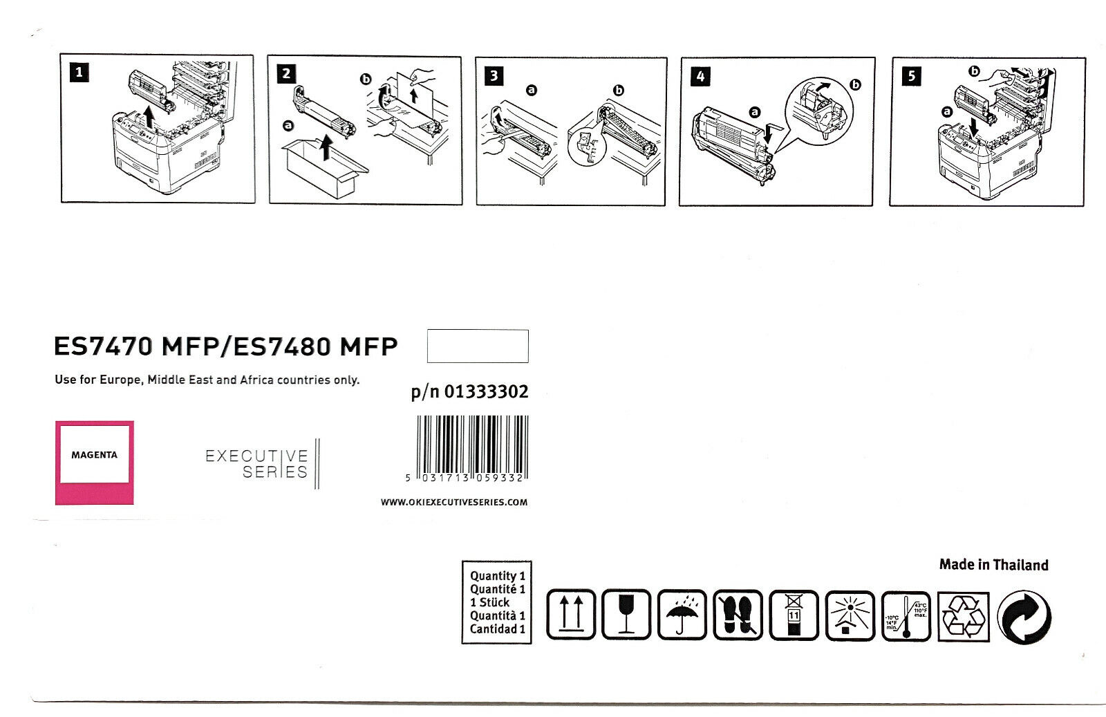OKI 01333302 DRUM TAMBURO ORIGINALE MAGENTA PER OKI ES7470 MFP/ES 7480 MFP