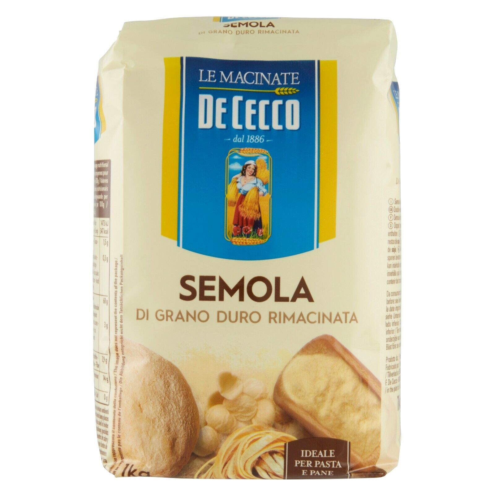 FARINA DE CECCO SEMOLA GRANO DURO RIMACINATA 1 KG PER PIZZA PANE PASTA FOCACCIA