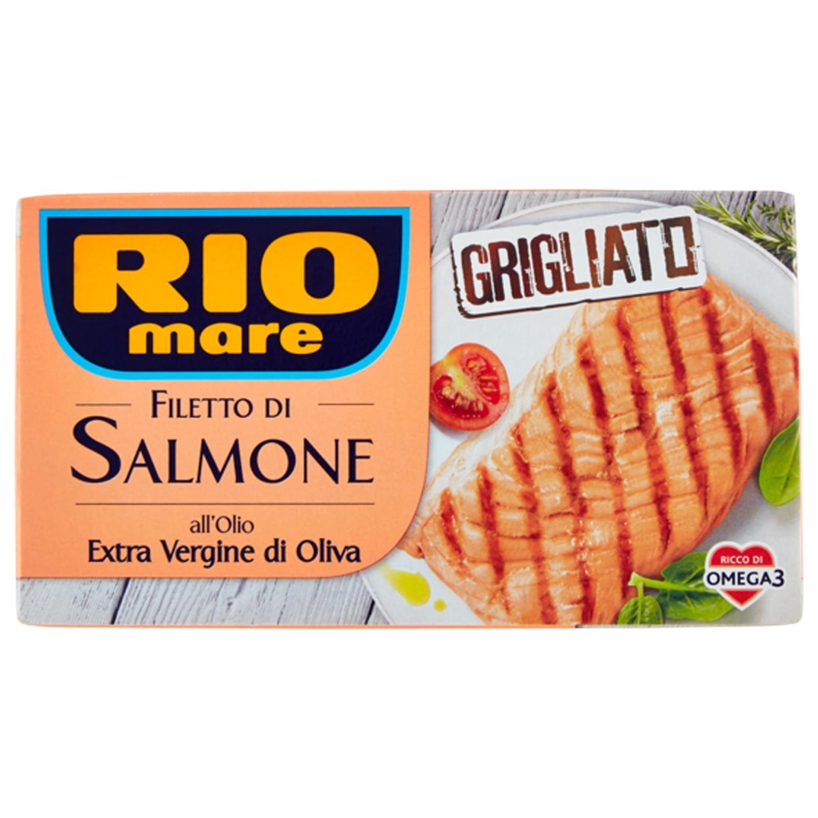 FILETTI DI SALMONE GRIGLIATO IN OLIO DI OLIVA RIO MARE 125 GR SCATOLETTA PESCE
