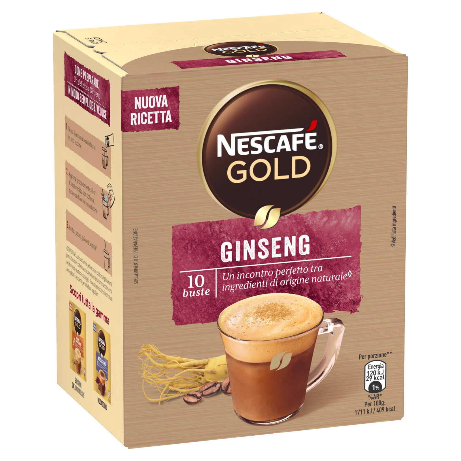 NESCAFE' GOLD CAFFE SOLUBILE GINSENG COFFEE BUBBLE TEA BEVANDA CAFFÈ 10 BUSTINE