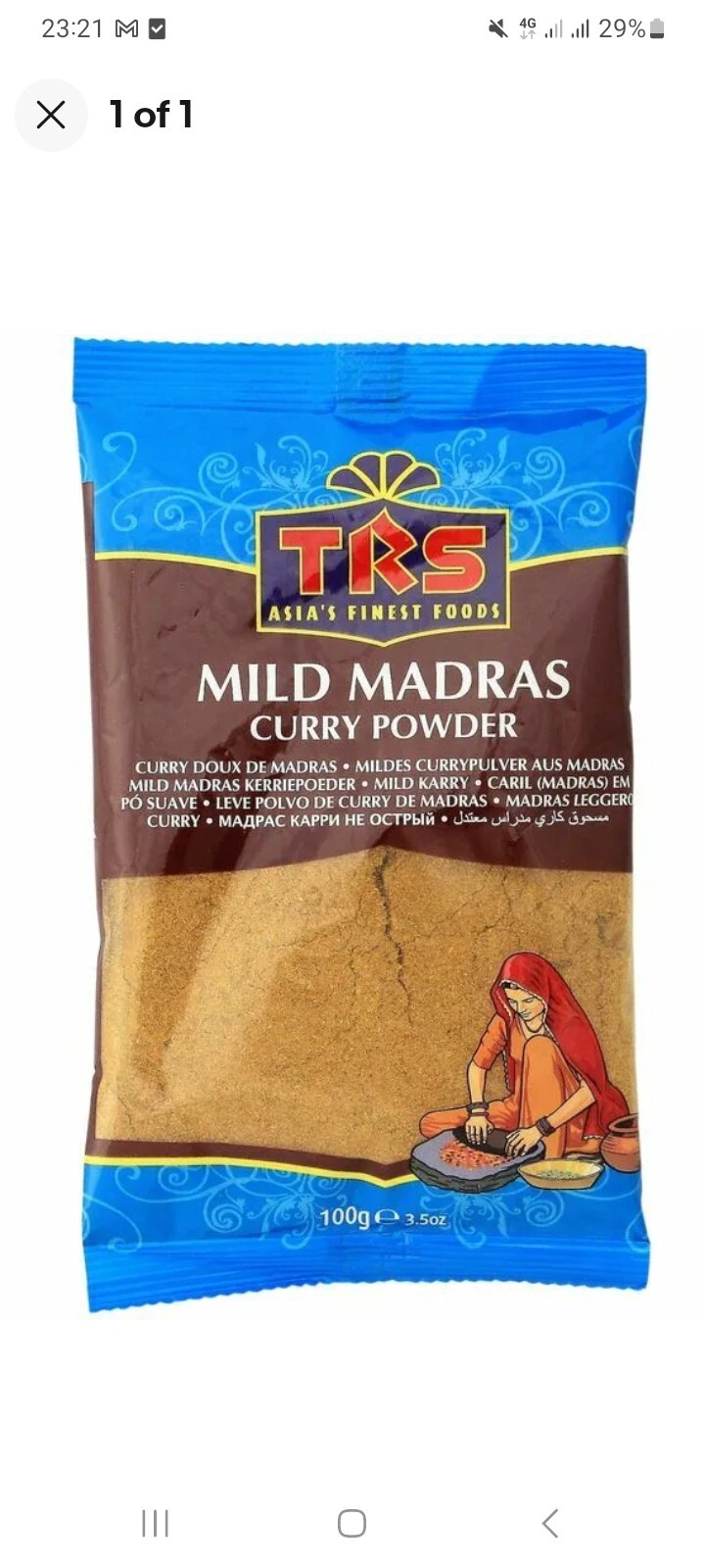 Curry in Polvere Mild Madras Curry Powder TRS Busta da 100 g Spezia Asian Food