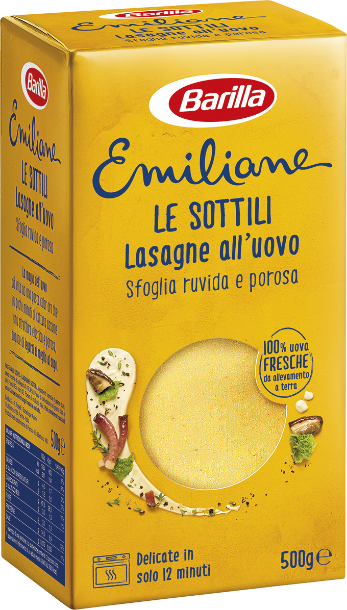 PASTA BARILLA EMILIANE LASAGNE SOTTILI PASTA ALL' UOVO ITALIANA RUVIDA RAGU 500g