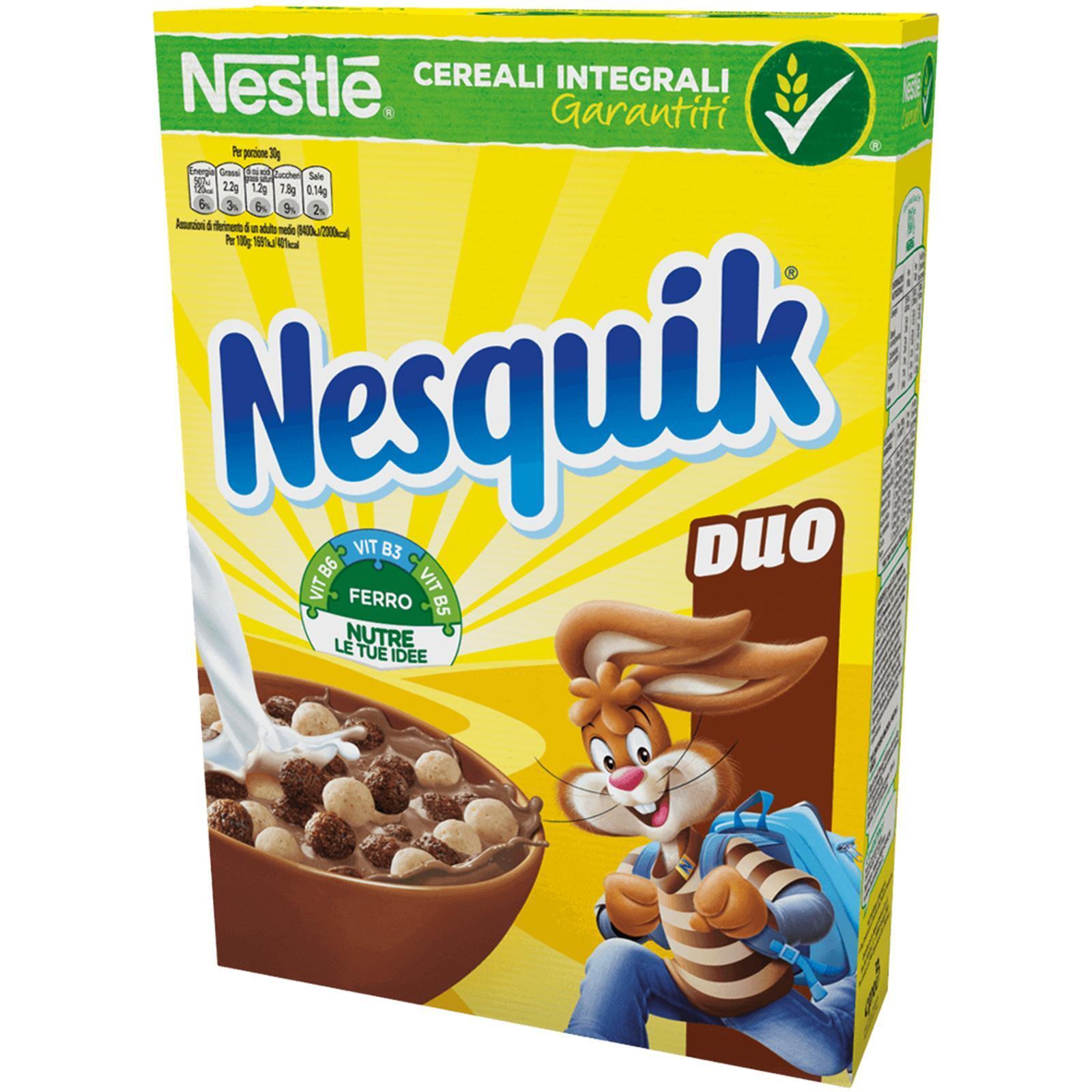 CEREALI NESTLE' NESQUIK DUO CACAO 325 GR COLAZIONE LATTE CIOCCOLATO BIANCO