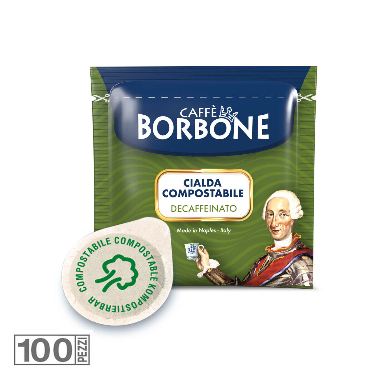 100 CIALDE CAFFE' BORBONE MISCELA VERDE ESE 44 MM CARTA MONODOSE DECAFFEINATO
