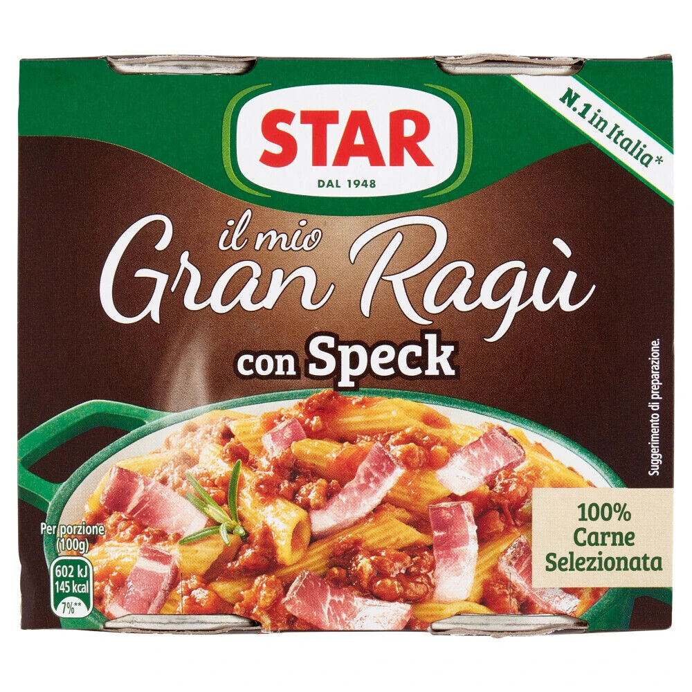 SUGO PRONTO STAR GRAN RAGU' CON SPECK 100% CARNE SELEZIONATA SUGHI SENZA GLUTINE