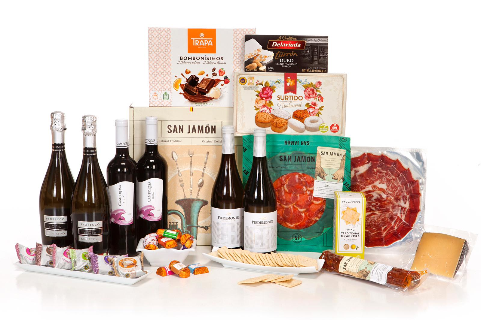 San Jamón Cesta di Natale Tirón. Selezione di Prodotti Gourmet, Iberico e Vino