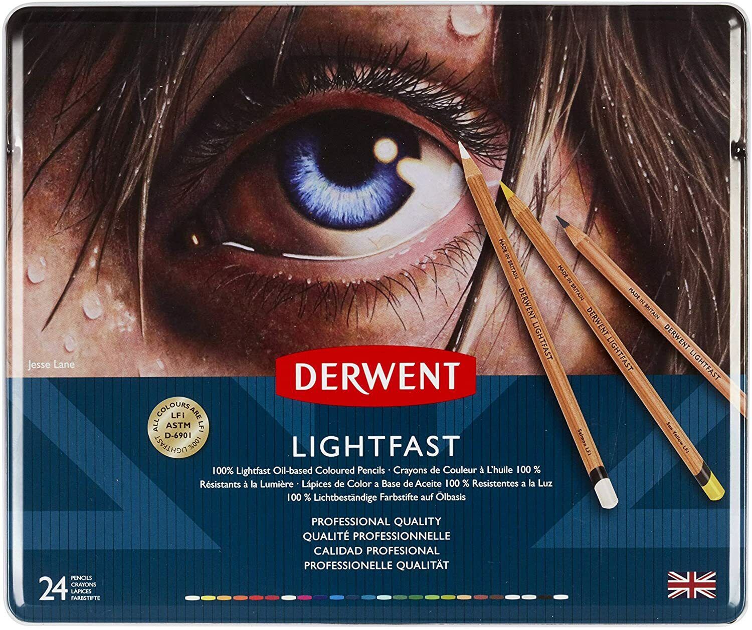 MATITE DERWENT LIGHTFAST PENCILS – BOX METALLO 24 COLORI