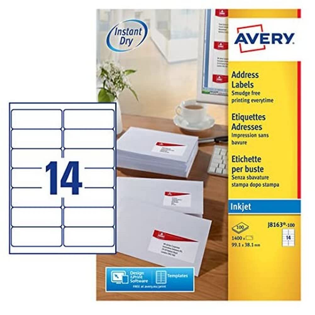 Avery Self Adhesive Address Mailing Labels, Inkjet Printers, 14 Labels Per A4 Sh
