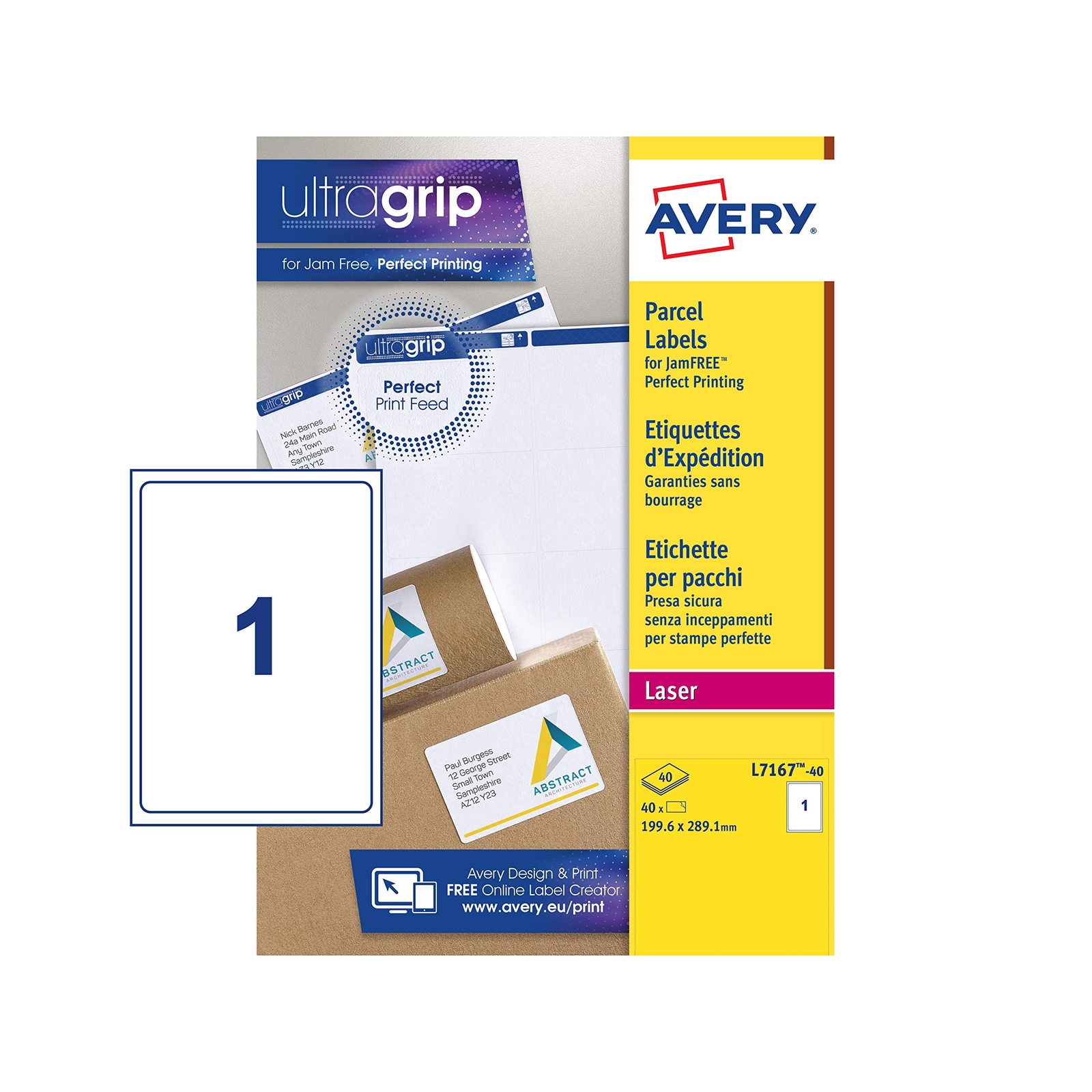 Avery L7167 Self Adhesive Parcel Shipping Labels, Laser Printers, 1 Label Per A4