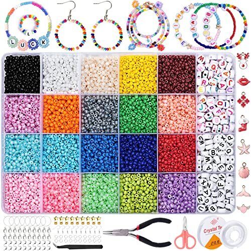 AOLLEN 9600 Pezzi 3mm Perline per Braccialetti, Perline per Bigiotteria (o3r)