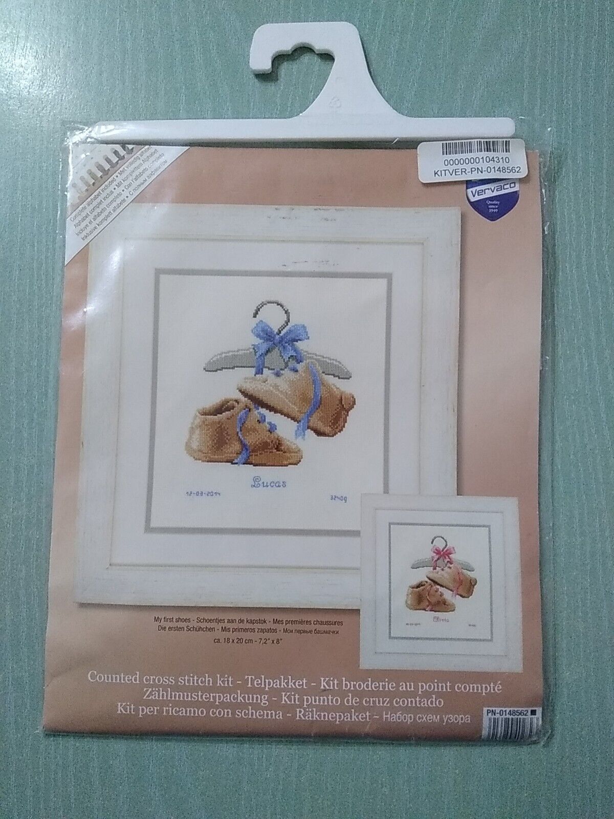 KIT PUNTO CROCE QUADRETTO 18x20 Le Prime Scarpette - VERVACO