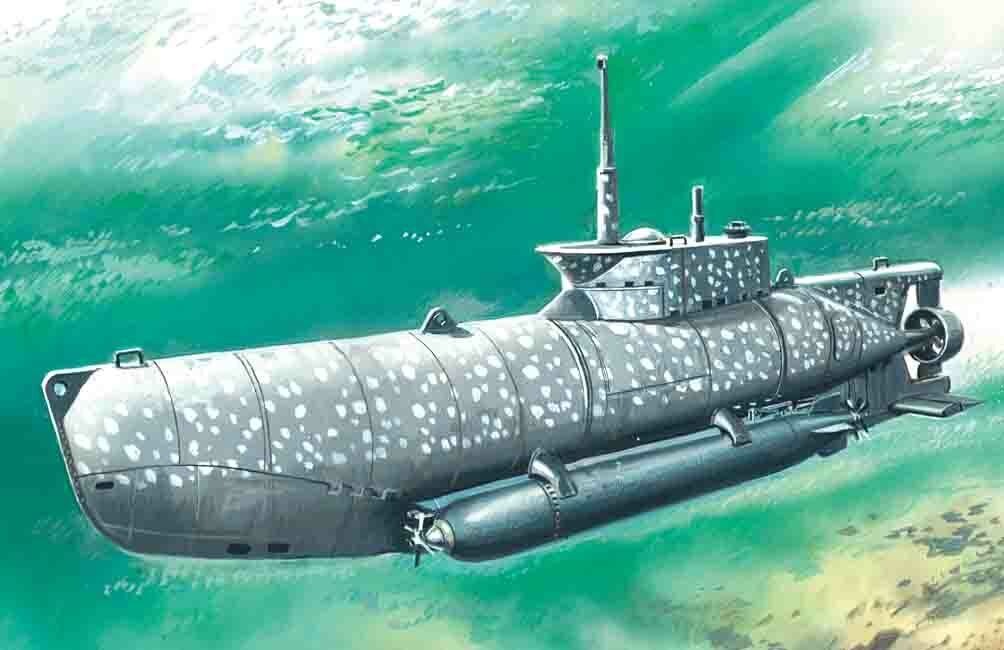 U-Boat Type XXVIIB Seehund (early), WWII German Midget Submarine 1:350 Model Kit