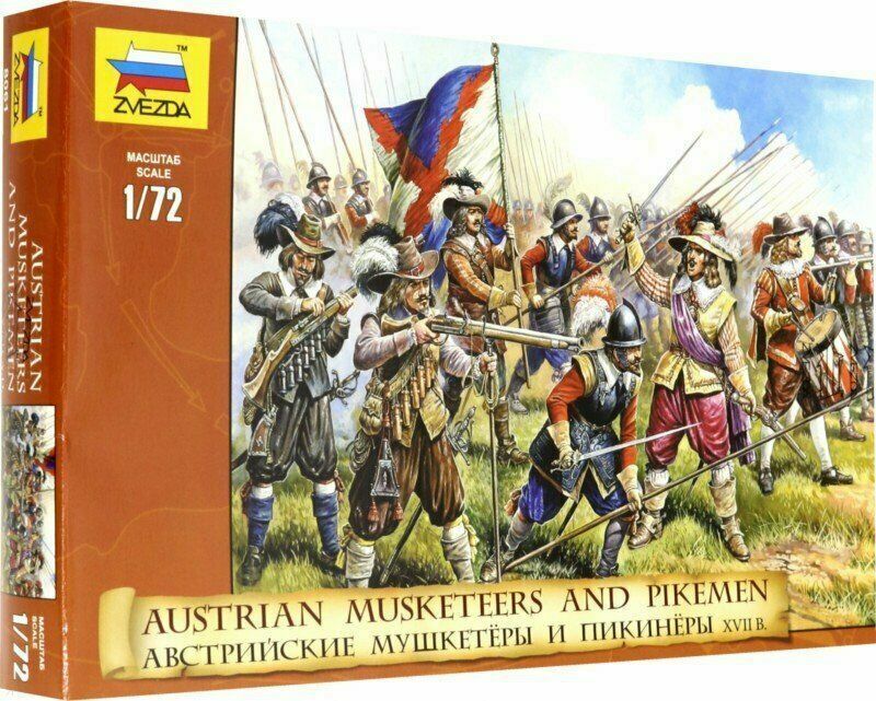 ZVEZDA 1:72 SOLDATINI DA COLORARE AUSTRIAN MUSKETEERS AND PIKEMEN XVII  ART 8061