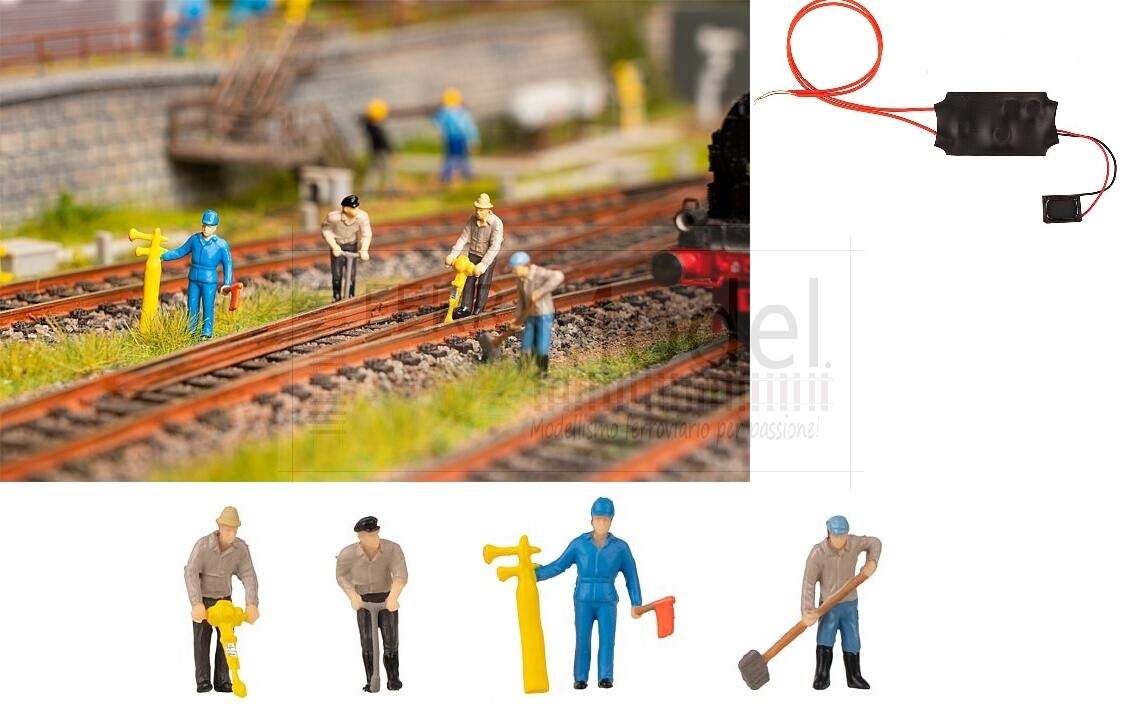 FALLER 180238 - Set 4 operai per lavori ferroviari di linea con modulo sonoro. S