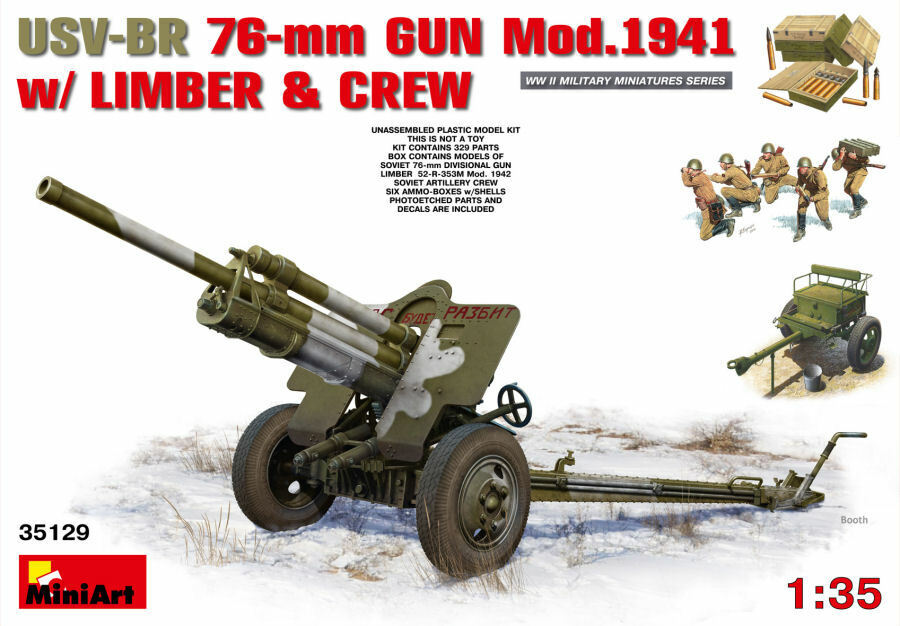 USV-BR 76mm Gun Mod.194 with Limber and Crew Plastic Kit 1:35 Model MINIART
