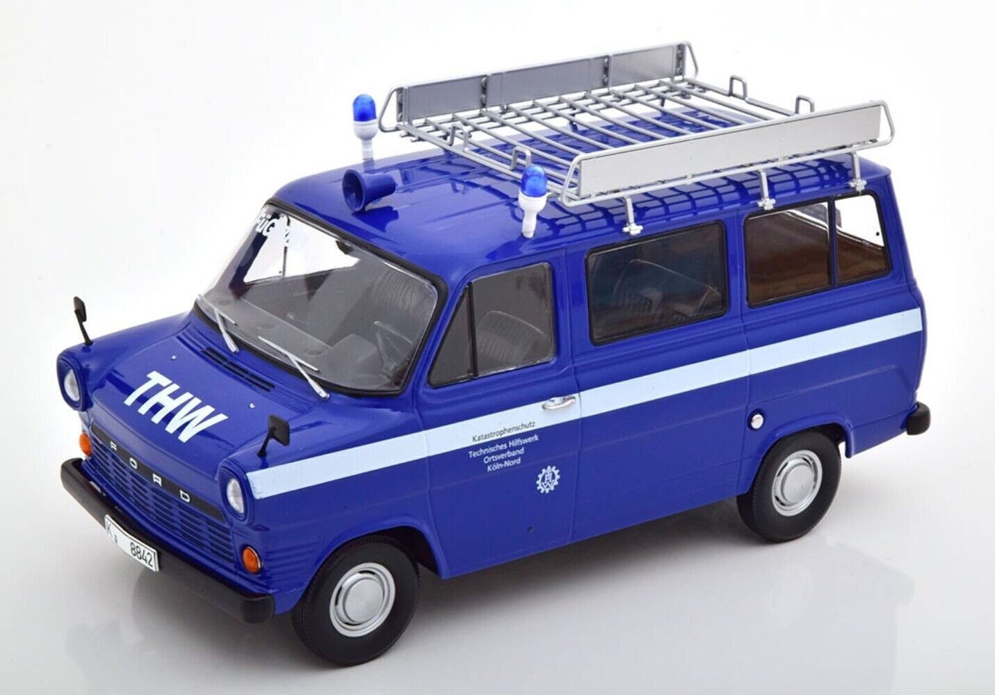 KK-Scale 1:18 FORD TRANSIT BUS THW COLOGNE WITH ROOF RACK 1965