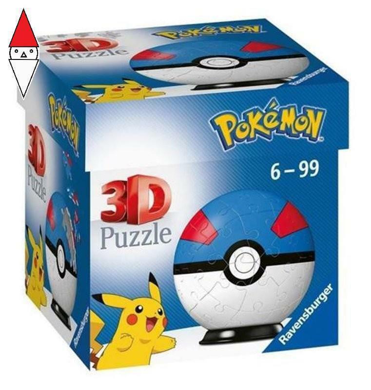 PUZZLE 3D RAVENSBURGER PUZZLEBALL 54 PZ POKEBALL BLU - MEGABALL