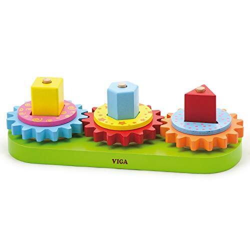 VIGA- Wooden Interlocking Gears And Geometric Blocks, 59611 (T0I)