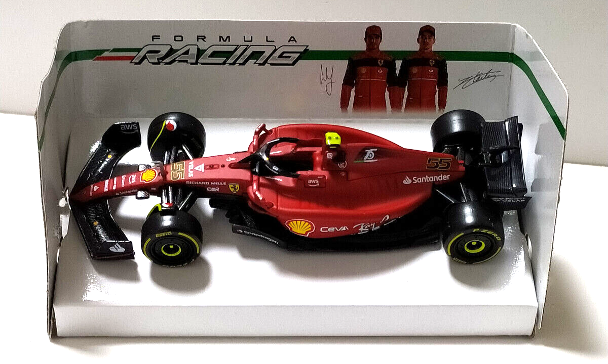 BURAGO RACING 1:43 AUTO DIE CAST FERRARI F1-75  #55 C. SAINZ  2022      18-36832