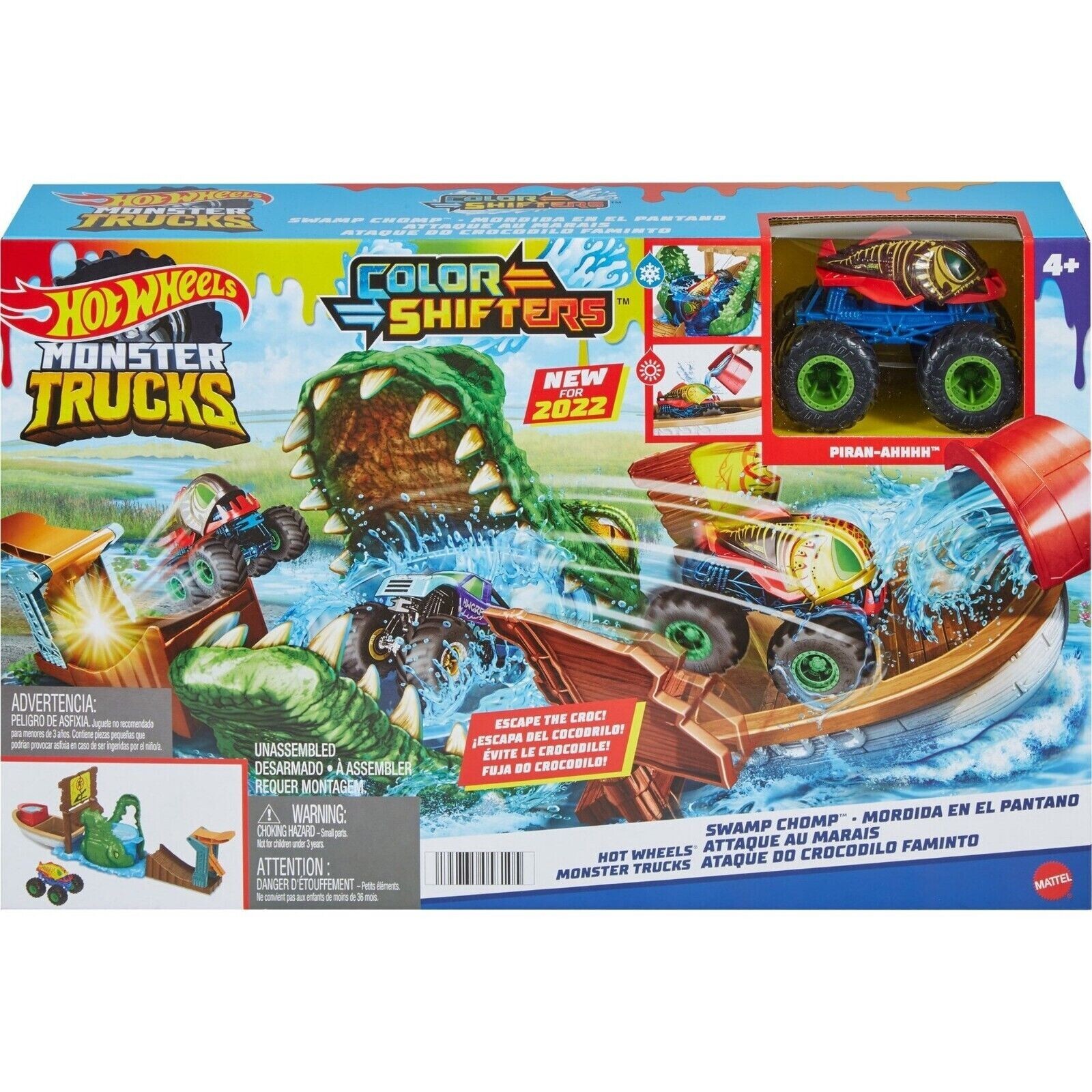 MATTEL HOT WHEELS MONSTER TRUCK PISTA COLOR SHIFTERS ATTACCO DEL COCCODRILLO