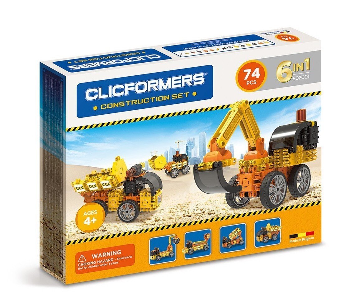 Clicfomers construction toys, Construction Set 6 in 1, construction site with bu