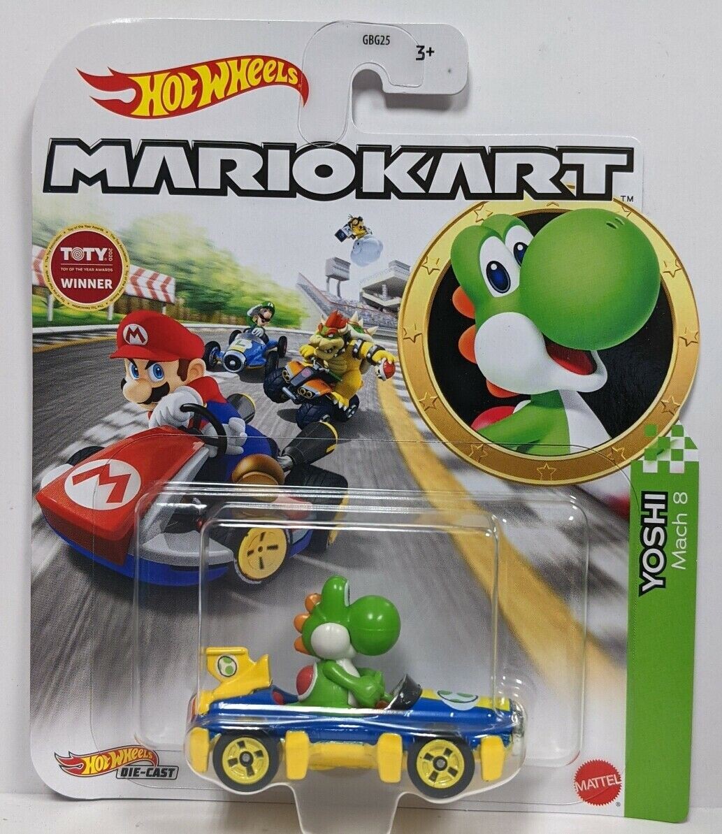 KART di YOSHI Versione MACH 8 Modello Die Cast SUPER MARIO 1:64 5cm Hot Wheels