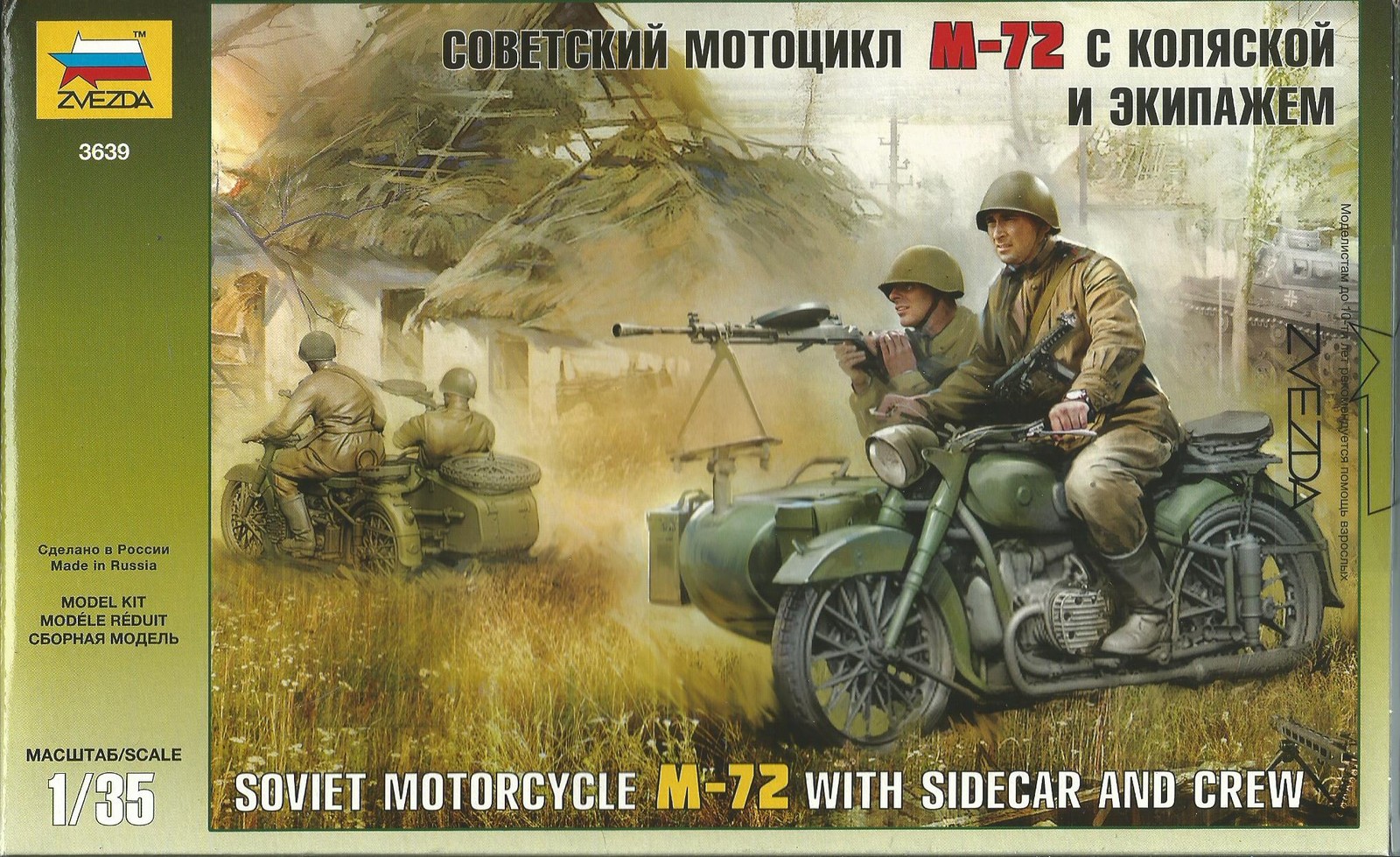 KIT ZVEZDA 1:35 MOTORCYCLE M72 WITH SIDECAR AND CREW   ART 3639